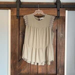 DR2 By Daniel Rainn Womens 1X Olive Green Crochet Lace Peplum Hem Top